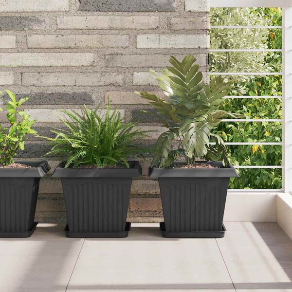 vidaXL Maceta cuadrada para flores 24 pcs Negro 28,5 x 28,5 x 22 cm