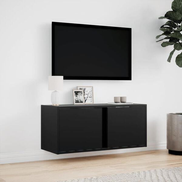 vidaXL Mueble de TV de pared con luces LED negro 80x31x35 cm