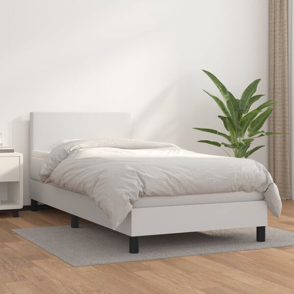 vidaXL Cama box spring con colchón cuero sintético blanco 80x200 cm