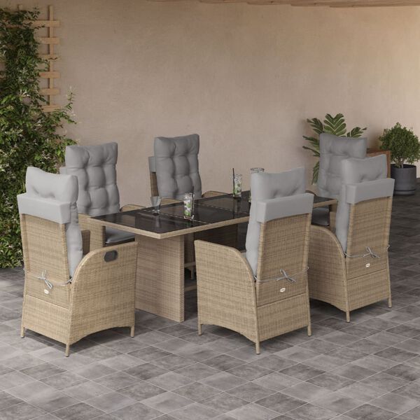 vidaXL Set comedor de jard&iacute;n 7 pzas con cojines rat&aacute;n sint&eacute;tico beige