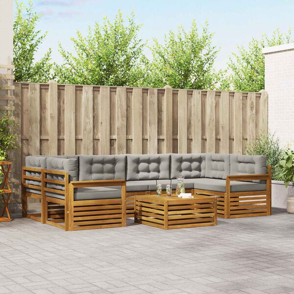 vidaXL Conjunto de sof&aacute;s de exterior 7 pcs Gris Natural y Claro