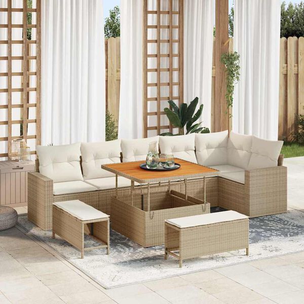 vidaXL Conjunto de sof&aacute; de jard&iacute;n con coj&iacute;n Manual 9 pcs beige y crema