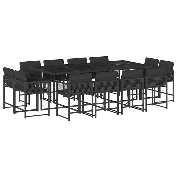 vidaXL Set comedor de jard&iacute;n con cojines 13 pzas rat&aacute;n sint&eacute;tico negro