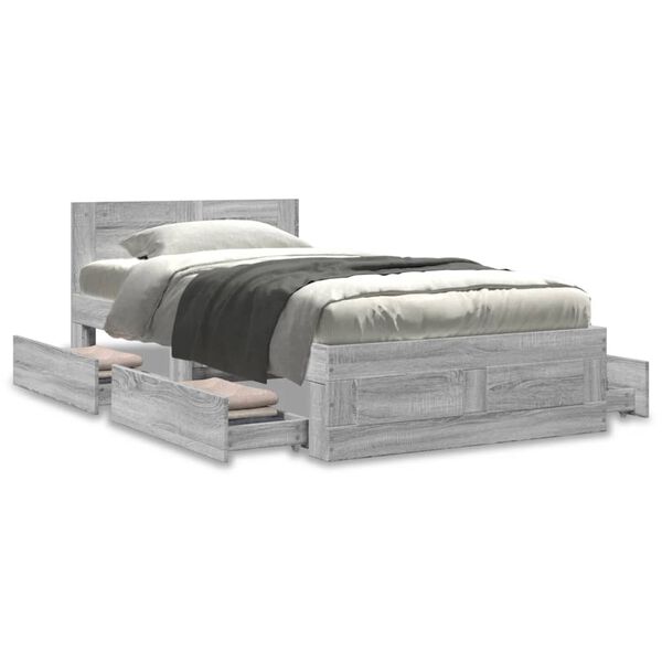 vidaXL Cama con cabecero madera de ingenier&iacute;a gris Sonoma 90x190 cm