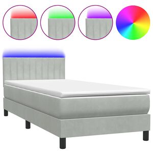 vidaXL Cama box spring con colch&oacute;n y LED terciopelo gris claro 90x220 cm