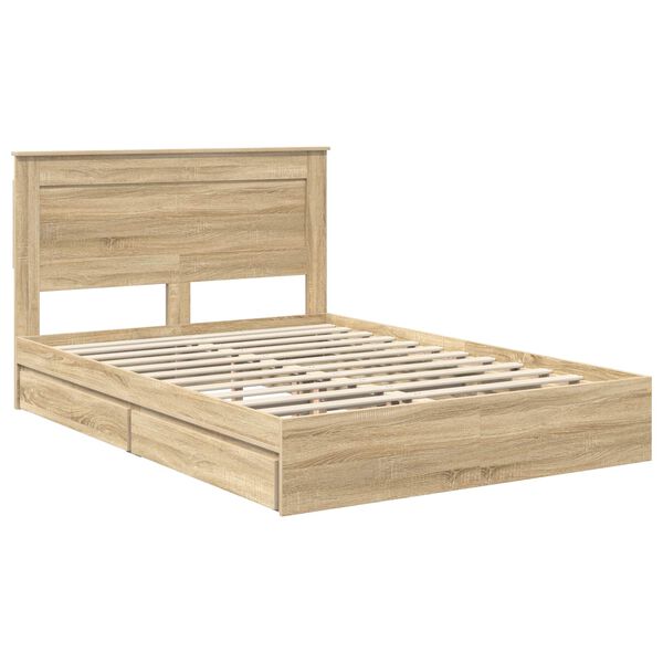 vidaXL Cama con almacenamiento con cabecera Roble Sonoma 160 x 200 cm