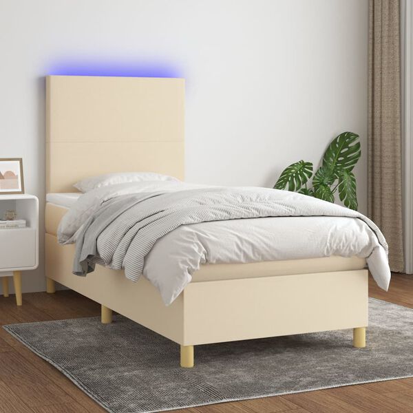vidaXL Cama box spring colch&oacute;n y luces LED tela crema 80x200 cm