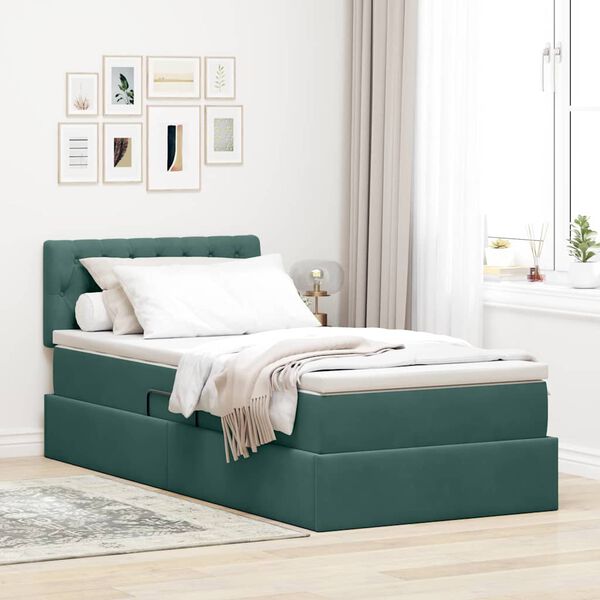 vidaXL Cama con almacenamiento Verde oscuro 90 x 190 cm Terciopelo