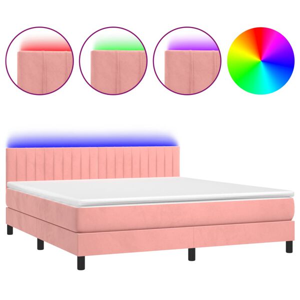 vidaXL Cama box spring colch&oacute;n y LED terciopelo rosa 160x200 cm