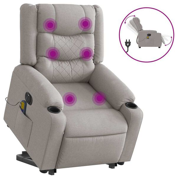 vidaXL Sill&oacute;n de masaje el&eacute;ctrico reclinable elevable tela gris nube