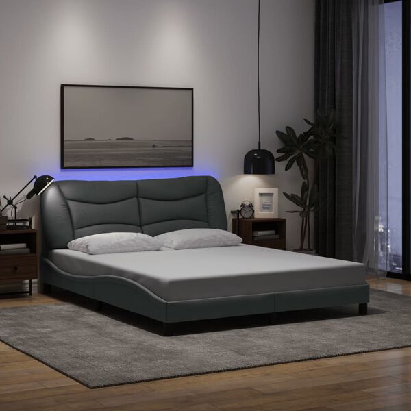 vidaXL Estructura de cama con LED sin colchón Hvar gris claro 160x200 cm