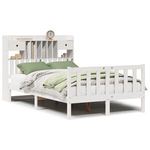vidaXL Cama con estanter&iacute;a sin colch&oacute;n madera maciza blanca 135x190 cm