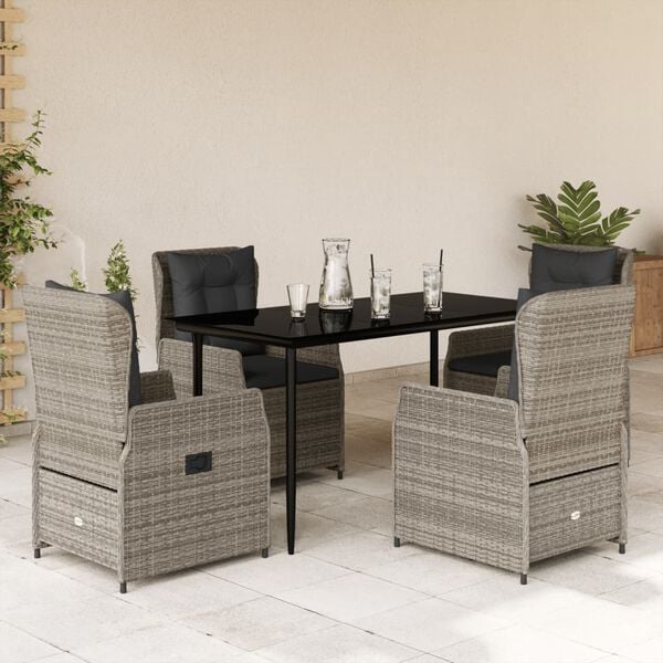 vidaXL Set comedor de jardín 5 piezas con cojines ratán sintético gris