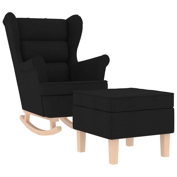 vidaXL Sill&oacute;n mecedora con taburete tela negro