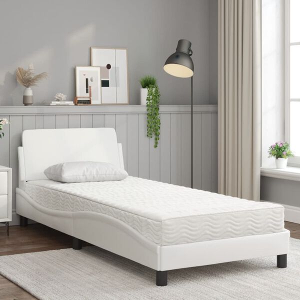 vidaXL Cama con colchón Dover cuero sintético blanco 80x200 cm