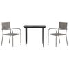 vidaXL Juego de comedor jard&iacute;n 3 pzas rat&aacute;n sint&eacute;tico acero gris negro