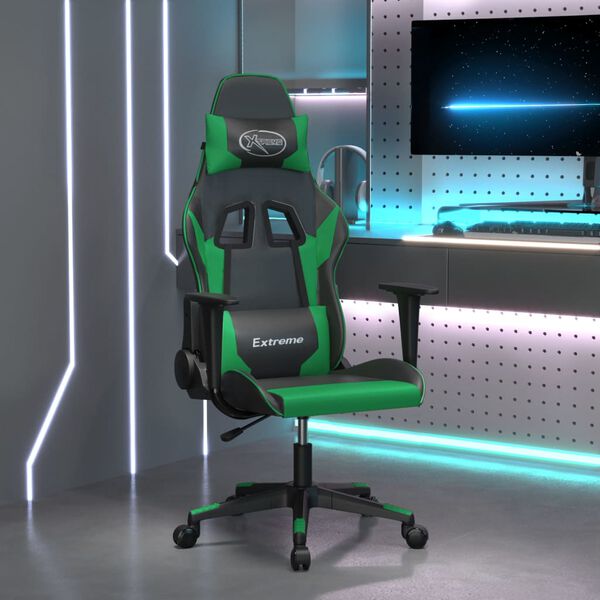 vidaXL Silla gaming cuero sint&eacute;tico negro y verde