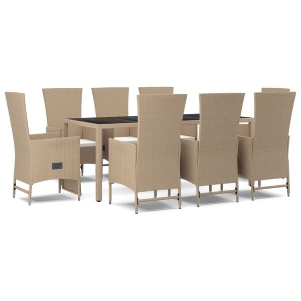 vidaXL Set comedor de jardín 9 pzas con cojines ratán sintético beige