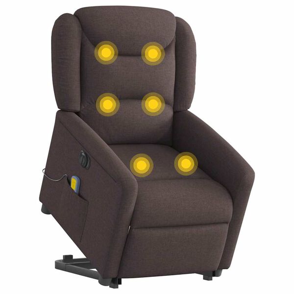 vidaXL Sillón masaje eléctrico reclinable elevable tela marrón oscuro
