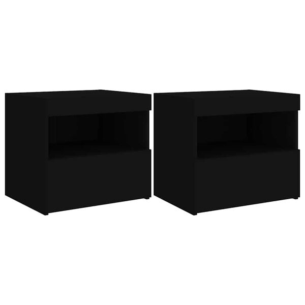 vidaXL Mesitas de noche con luces LED 2 unidades negro 50x40x45 cm