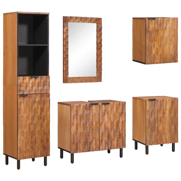 vidaXL Juegos de Ba&ntilde;o con caj&oacute;n 5 pcs Madera de Acacia Marr&oacute;n
