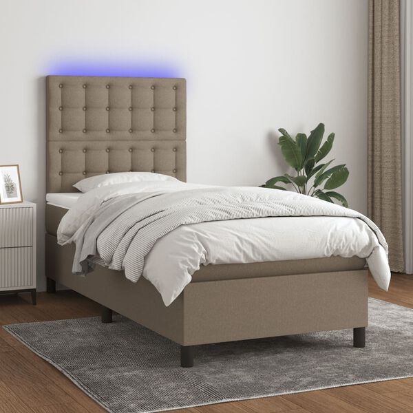 vidaXL Cama box spring colch&oacute;n y luces LED gris taupe 80x200 cm