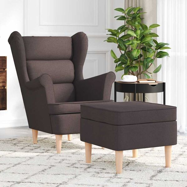 vidaXL Sill&oacute;n con reposapi&eacute;s de tela marr&oacute;n oscuro