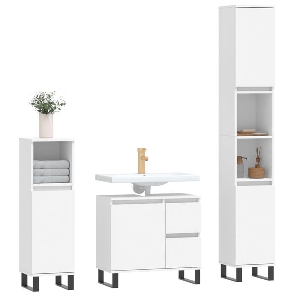 vidaXL Juego de muebles de ba&ntilde;o 3 pzas madera contrachapada blanco