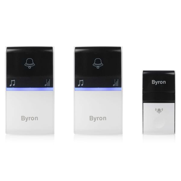 Byron Timbre de puerta inal&aacute;mbrico con 2 timbres gris