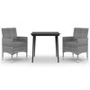 vidaXL Set comedor de jard&iacute;n 3 pzas y cojines rat&aacute;n sint&eacute;tico y vidrio