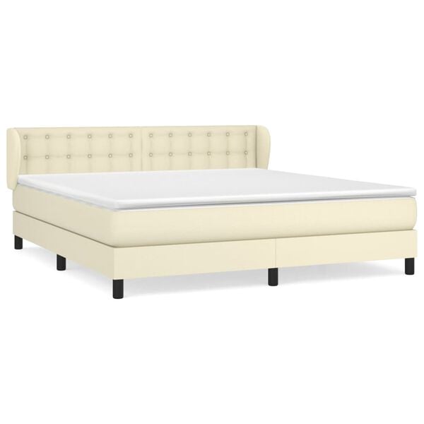 vidaXL Cama box spring con colch&oacute;n cuero sint&eacute;tico crema 180x200 cm