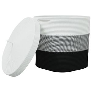 vidaXL Cesta de almacenaje con tapa algod&oacute;n blanco y negro &Oslash;40x35 cm