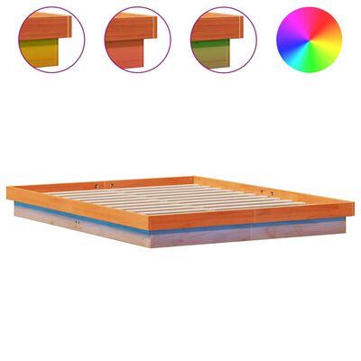 vidaXL Estructura de cama LED madera maciza pino marrón cera 150x200cm
