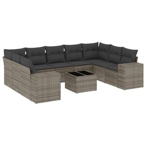 vidaXL Set de sof&aacute;s de jard&iacute;n 10 pzas con cojines rat&aacute;n sint&eacute;tico gris