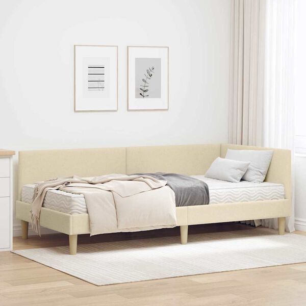 vidaXL Estructura de Cama Esquina con Colch&oacute;n Otro 2 pcs Crema tela