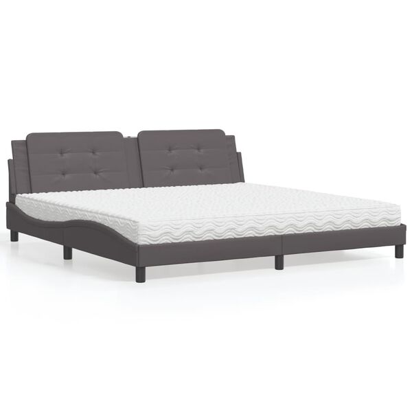 vidaXL Cama con colch&oacute;n Zadar cuero sint&eacute;tico gris 200x200 cm