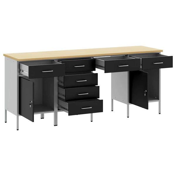 vidaXL Armario de trabajo con caj&oacute;n 4 pcs Negro 200 x 55 x 85 cm