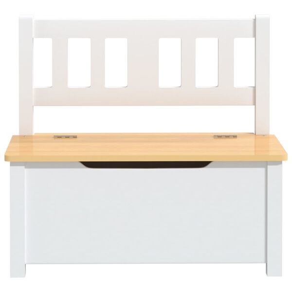 vidaXL Banco de almacenaje para ni&ntilde;os MDF blanco y beige 60x30x55 cm