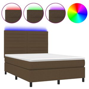 vidaXL Cama box spring colch&oacute;n luces LED tela marr&oacute;n oscuro 140x200cm