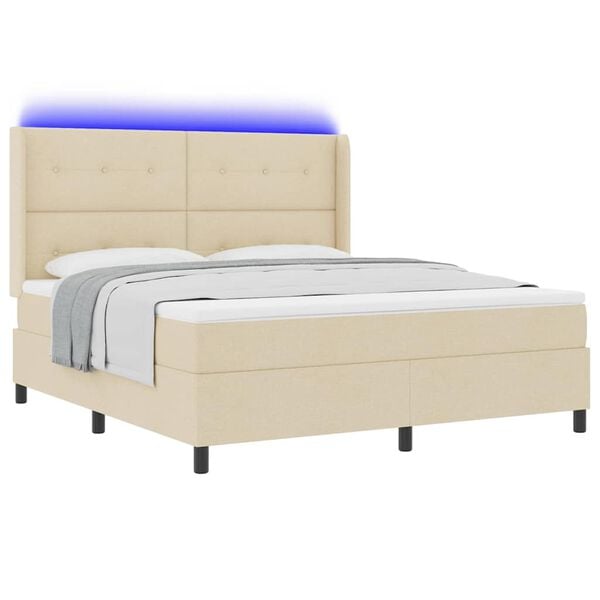vidaXL Cama Box Spring LED con colch&oacute;n Crema 180 x 200 cm tela
