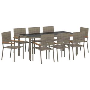 vidaXL Conjunto de Comedor de Jard&iacute;n 9 pcs Gris rat&aacute;n sint&eacute;tico