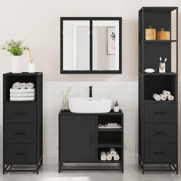 vidaXL Juego de muebles de ba&ntilde;o 4 pzas madera contrachapada negro