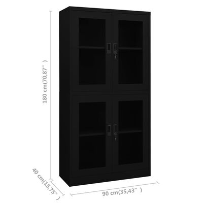 vidaXL Armario oficina de acero y vidrio templado negro 90x40x180 cm