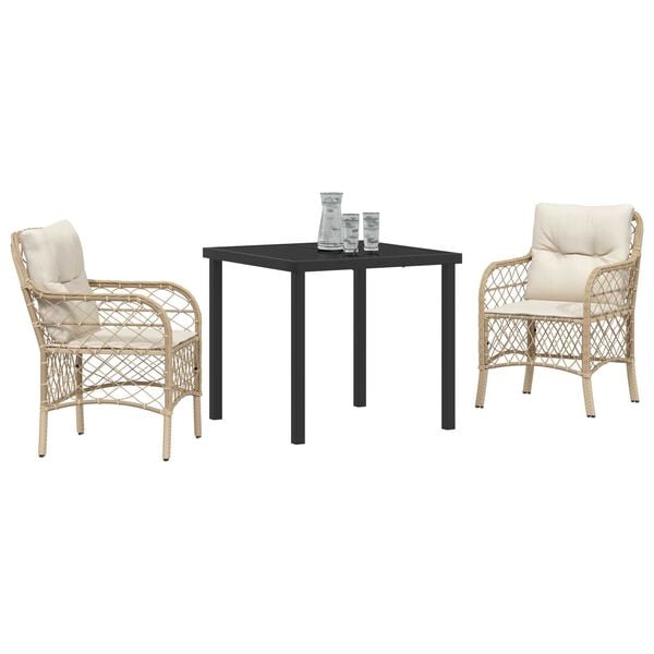 vidaXL Conjunto de Comedor de Jard&iacute;n 3 pcs Beige rat&aacute;n sint&eacute;tico