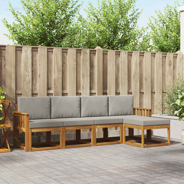 vidaXL Conjunto de sof&aacute;s de exterior 5 pcs Gris Natural y Claro