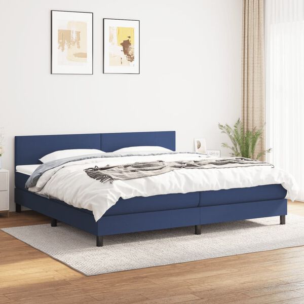 vidaXL Cama box spring con colch&oacute;n tela azul 200x200 cm