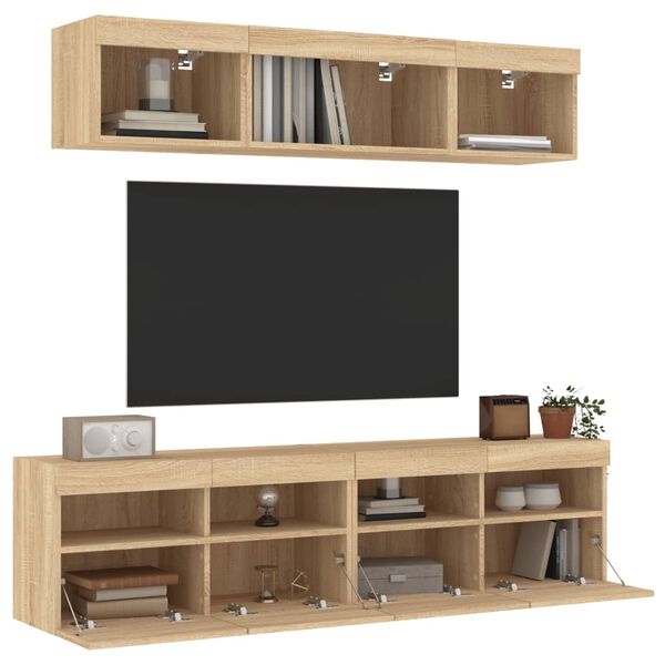 vidaXL Muebles TV pared con LED 5 pzas madera ingenier&iacute;a roble Sonoma