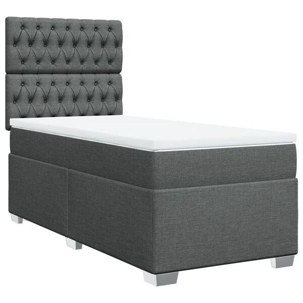vidaXL Cama box spring con colch&oacute;n tela gris oscuro 90x190 cm