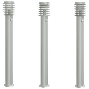 vidaXL L&aacute;mparas de suelo de exterior con sensor 3 uds acero inox 110cm