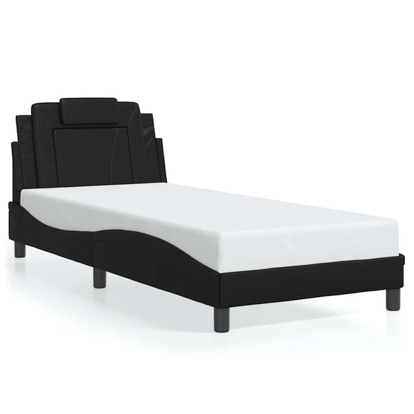 vidaXL Estructura de cama Viana sin colch&oacute;n cuero sint&eacute;tico negro 90x190 cm